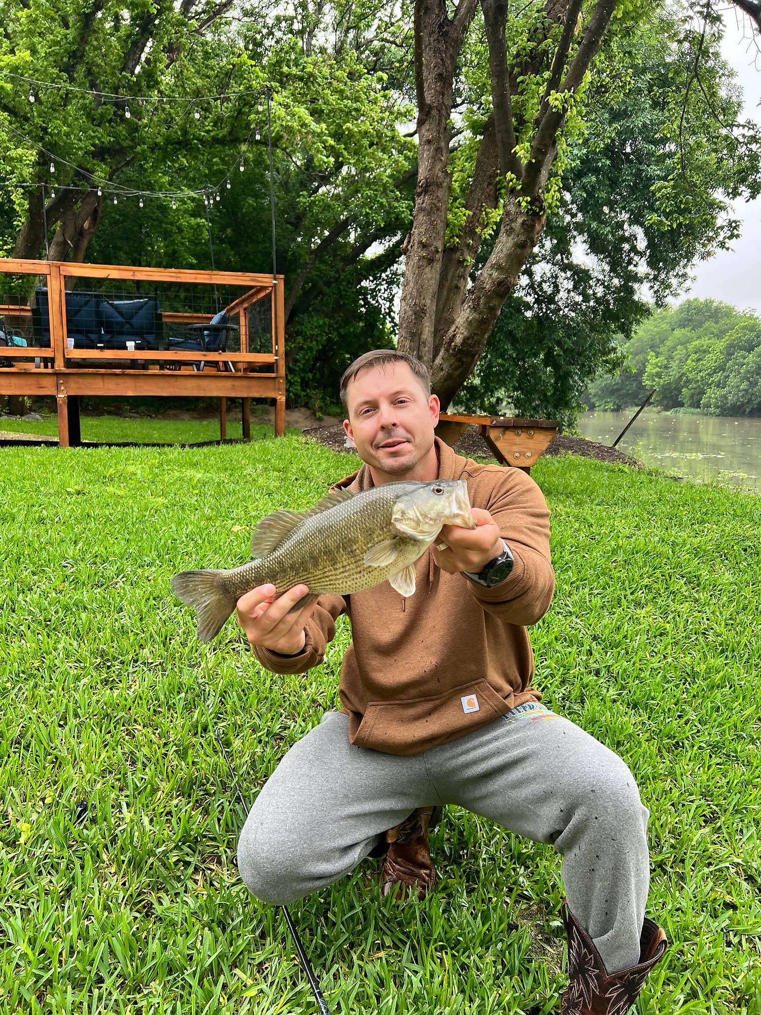 Largemouth bass caught from the riverbank at River Bend Bliss