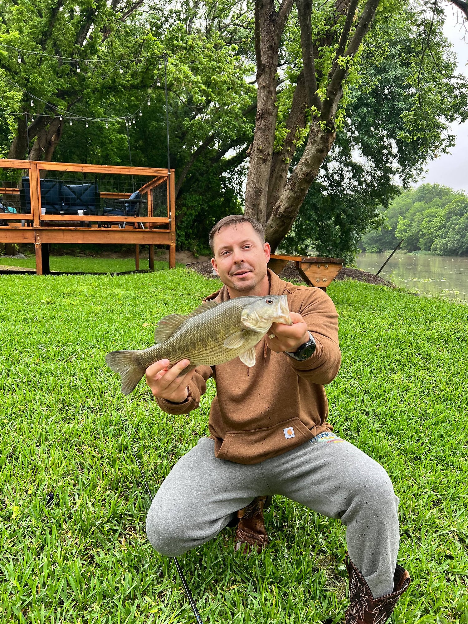 Largemouth bass caught from the riverbank at River Bend Bliss